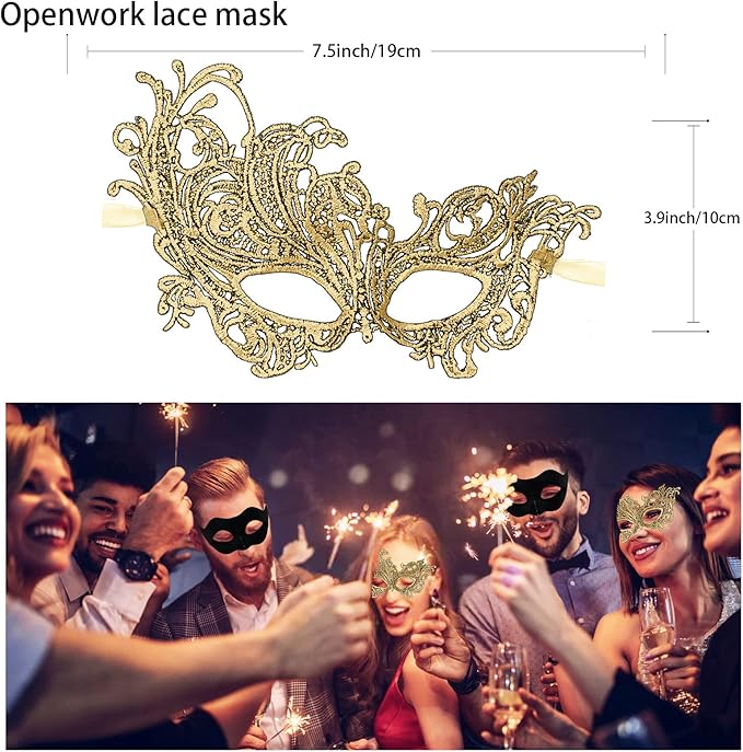 IncreDecor Couple Masquerade Lace Mask Set, Fit for Women and Men Venetian Halloween Masks, Specially for Costume, Mardi Gras