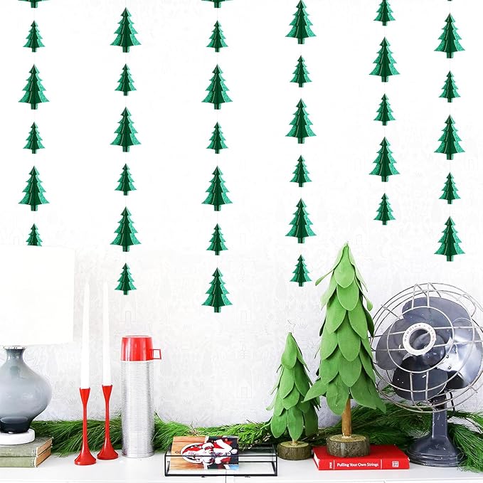 Green Christmas-Tree Party-Decorations Plant Garland - 25 Ft Hanging Woodland Theme Paper Streamers Banner,Nature Birthday Wedding Baby Bridal Shower Forest Decor Graduation Ouruola