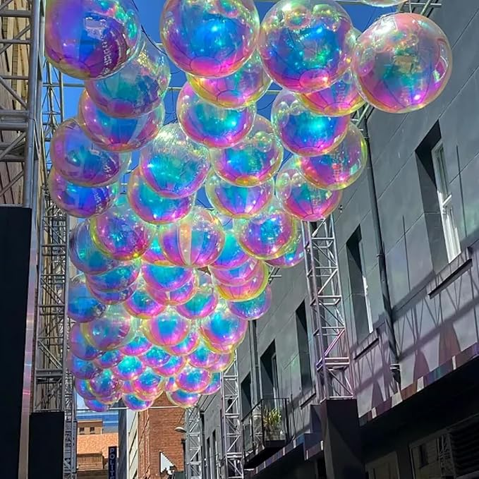 47.2in Inflatable Mirror Ball,Shiny Inflatable Balll Silver/Gold/Iridescent,PVC Hanging Large Disco Ball Decor for Party, Concerts, Stage, Wedding Decoration (1 Piece,Without Air Pump)