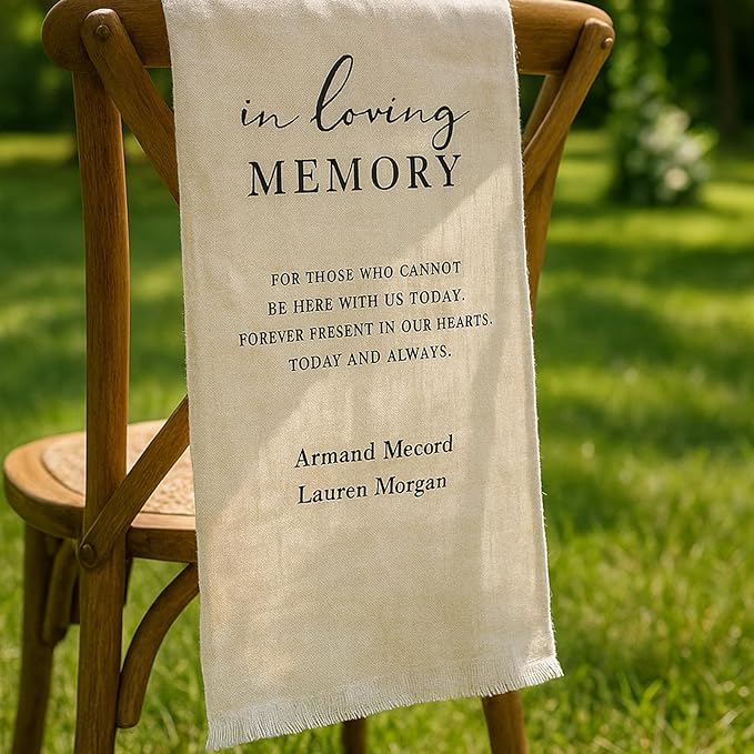 Personalized Reserved Wedding Chair Sign Banner, Custom In Loving Memory Chair Sign for Wedding Ceremony Decoration, Reserved Cotton Seat Sign to Save a Seat for Loved One in Heaven