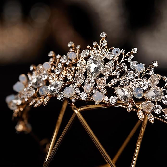 SWEETV Jeweled Wedding Tiaras and Crowns for Women, Metal Princess Tiara Queen Crown for Bride, Bridal Headpieces for Birthday Quinceanera Pageant Prom