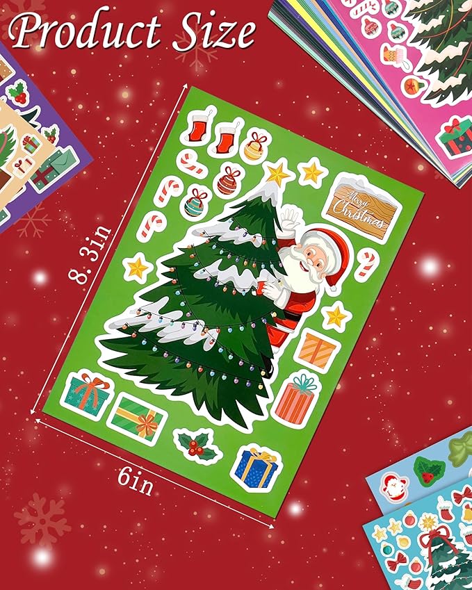 48 Sheets Christmas Tree Party Favors Stickers for Kids - Make Your Own Christmas Tree Stickers - Fun Christmas Games Activities Crafts Gifts
