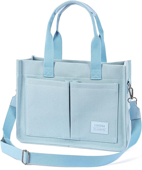 Canvas Tote Bag for Women, Large Laptop Travel Tote Handbag Totes with Crossbody Shoulder Teachers Reusable Grocery Bags