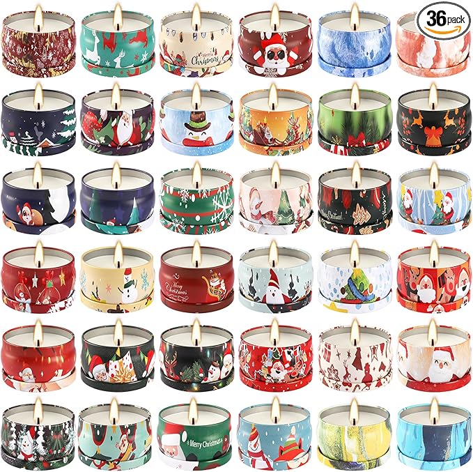 36Pack Christmasc Sets,Long Burning,2.5oz Natural Soy Wax with Essential Oils Decorative Aromatherapy Candles for Christmas，Thanksgiving Gift, Home Scented