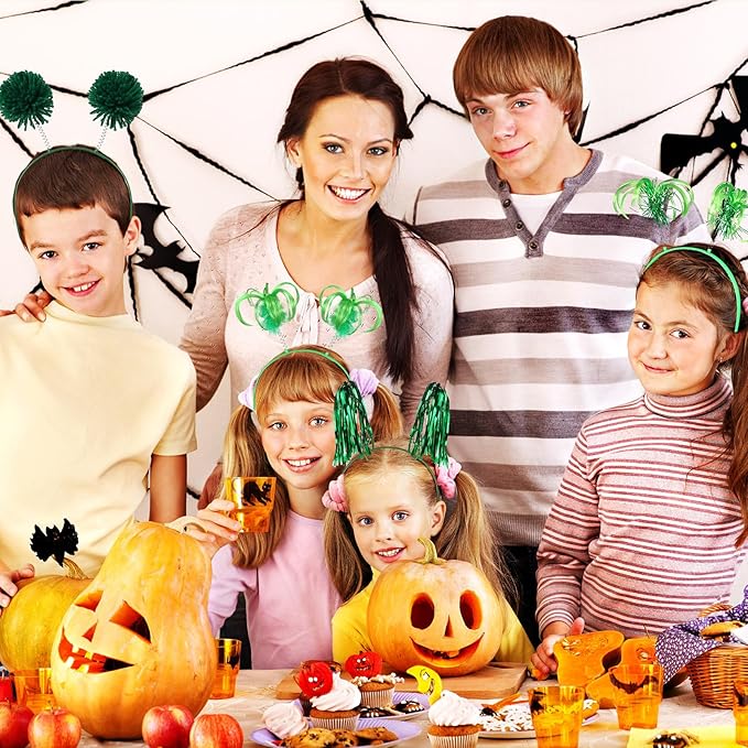 Censen 24 Pcs Pom Pom Headband Tinsel Wrapped Ponytails Head Bopper Costume Headwear Halloween Party Hair Accessories