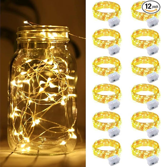 ZGWJ 12 Pack Fairy Lights Battery Operated, 7ft 20 Mini LED Fairy String Lights Silver Wire 3 Modes for DIY, Parties, Wedding, Bedroom, Halloween Christmas Decoration Warm White
