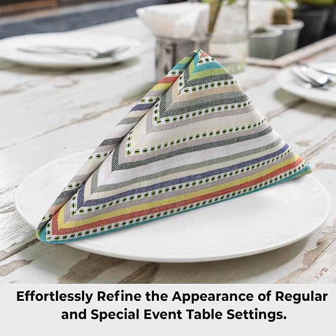 Urban Villa Cloth Napkins Beige Multi Stripes 100% Cotton Absorbent Dinner Napkins (Set of 12) 20x20 Inches Soft Durable Washable Reusable Ideal for Everyday Use Wedding Parties Cloth Dinner Napkins