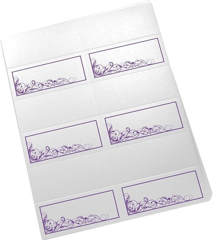 Scribble Vintage Swirl Printable Place Cards, Purple (Choose Color), Set of 150 (25 Sheets), Laser & Inkjet Printers - Wedding, Party, Dinner, and Special Events