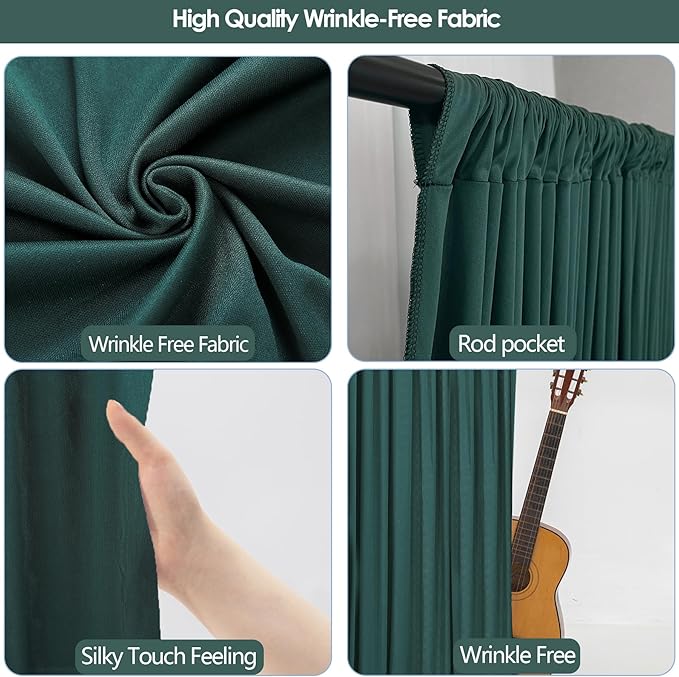 20x10ft Wrinkle Free Hunter Green Backdrop Curtain for Parties Soft Fabric Drapes Wedding Dark Green Curtain Backdrop for Birthday Party Decorations Background for Photography 5x10ft,4 Panels