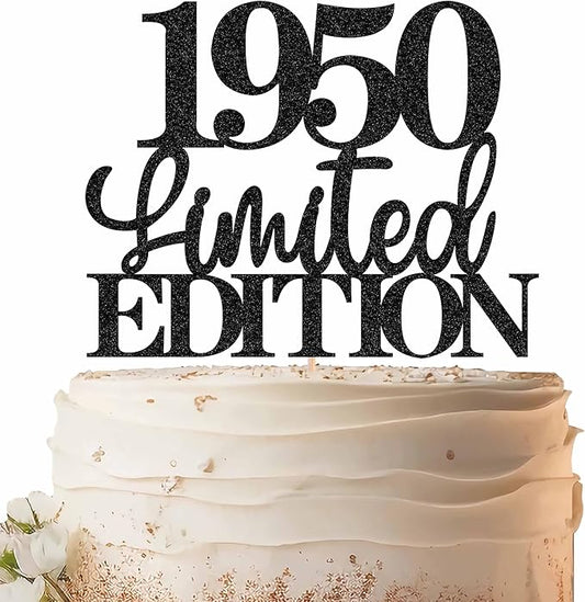 Limited EDITION 1950 Cake Topper - Black Glitter Happy 75th Birthday Party Cake Decoration Supplies, Cheer to 75 Years Cake Bunting Decor for 75th Birthday Party Photo Booth Props