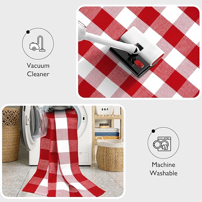 KIMODE Christmas Door Mats Outside 3'x5', Red and White Buffalo Plaid Rug, Farmhouse Christmas Front Door Mat, Washable Reversible Outdoor Christmas Decor for Front Porch Entryway Kitchen