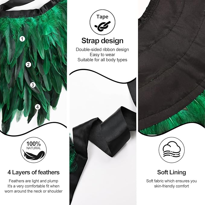 Gothic Natural Feather Shrug Feather Shawl Wrap Cape Victorian Collar for Halloween Cosplay Party Costume Accessories