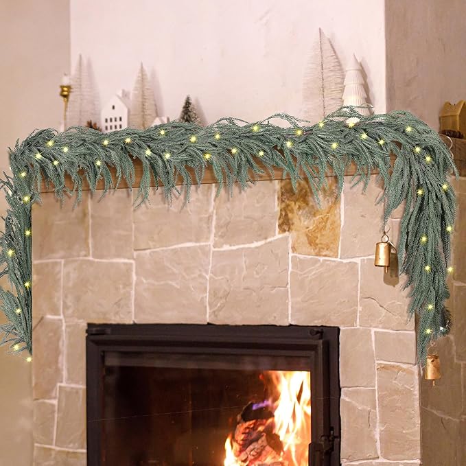 Fovths 1 Pack 6 Feet Christmas Norfolk Garlands Set Green Artificial Winter Pine Garlands Light String Faux Greenery Garland Pine Garland for Xmas Holiday Home Indoor Decor, Green and White
