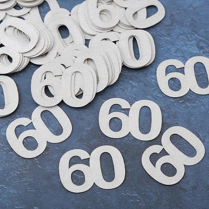 Silver Glitter 60th Bithday Confetti - Number 60 for Birthday, Anniversary Table Confetti Party Supplies, 60 Fabulous Decoration