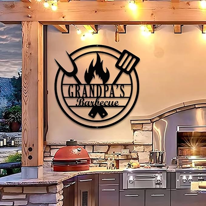 Custom Metal BBQ Grill Sign, Personalized Grandpa’s Barbecue Backyard Sign, Outdoor Kitchen Wall Art for Patio, Man Cave, Grill Master, Unique Gift for Dad, Grandpa, Husband, Family