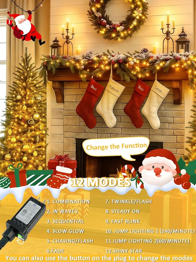 Voice Controlled Smart Christmas Lights Outdoor, 174.8ft 500 LED Twinkle String Lights with 7 Voice Commands, 12 Modes & Timer, Waterproof Christmas Tree Lights for Party Garden (Warm White)