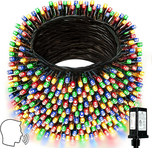 Voice Controlled Smart Christmas Lights Outdoor, 108.8ft 300 LED Twinkle String Light with 7 Voice Commands, 12 Modes & Timer, Dimmable Waterproof Christmas Tree Lights for Party Garden (Multicolor)