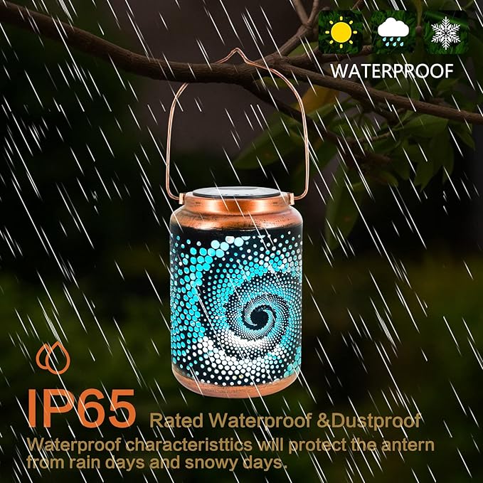 Solar Lanterns Outdoor Hanging Lantern Metal Waterproof LED Lantern with Solar Powered Garden Patio Decorations Decor with Handle Christmas Gift Idea