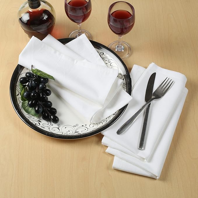 White Cloth Napkins Cotton Linen Dinner Napkins (Set of 12) 18x18 Inches Absorbent Soft Durable Reusable and Washable Fabric Napkin - Ideal for Everyday Use Parties Wedding Spring Summer Easter