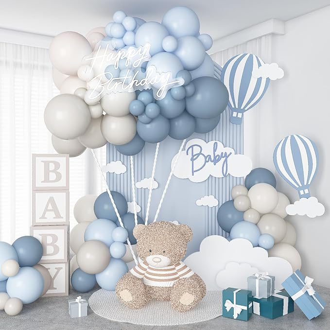 Dusty Blue Balloons Garland Arch Kit, Haze Blue Sand White Balloon Arch Kit, Pastel Blue Beige Balloon for Baby Shower Gender Reveal Birthday Engagement Wedding Bridal Shower Party Decorations