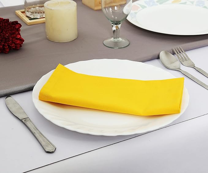 TARAN LIVING Cotton Cloth Napkins Solid Bright Yellow Easter Dinner Napkin Table Cloth Napkins Gift for Her Him Parties Holiday - 18x18 Inches Pack of 12