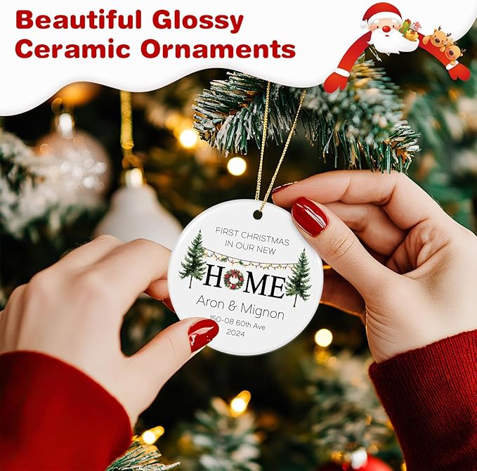 Custom Ceramic Christmas Ornaments with Photo Text - Personalized New Home Christmas Hanging Decorations Decorations