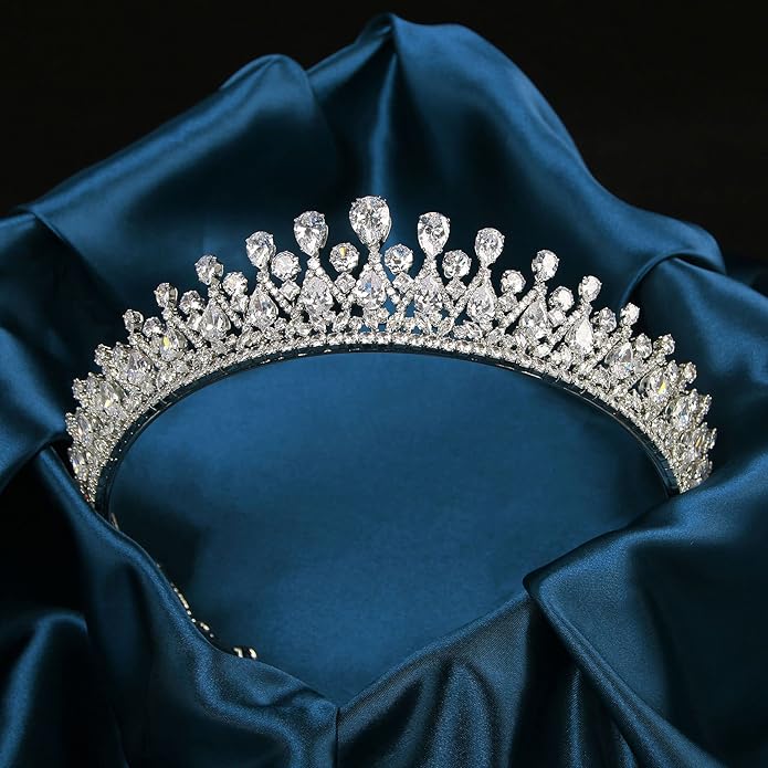 QXMYOO Vintage Women Wedding Tiaras Silver Cubic Zirconia Pageant Crowns Sweet 16 Birthday Prom Party Quinceanera Crowns Bridal Hair Accessories
