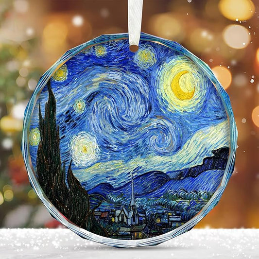 Starry Night Christmas Ornaments, Christmas Ornaments Starry Night Glass Ornament – Art Ornaments for Christmas Tree Inspired by Van Gogh, Elegant Crystal Artist Ornament for Tree