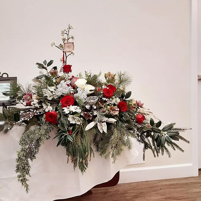 Roses Artificial Flowers Red Bouquet Box Set Fake Flower for DIY Bridal Wedding Shower Decorations Centerpieces for Table Faux Silk Floral Arrangement for Party Home Decor Indoor Burgundy