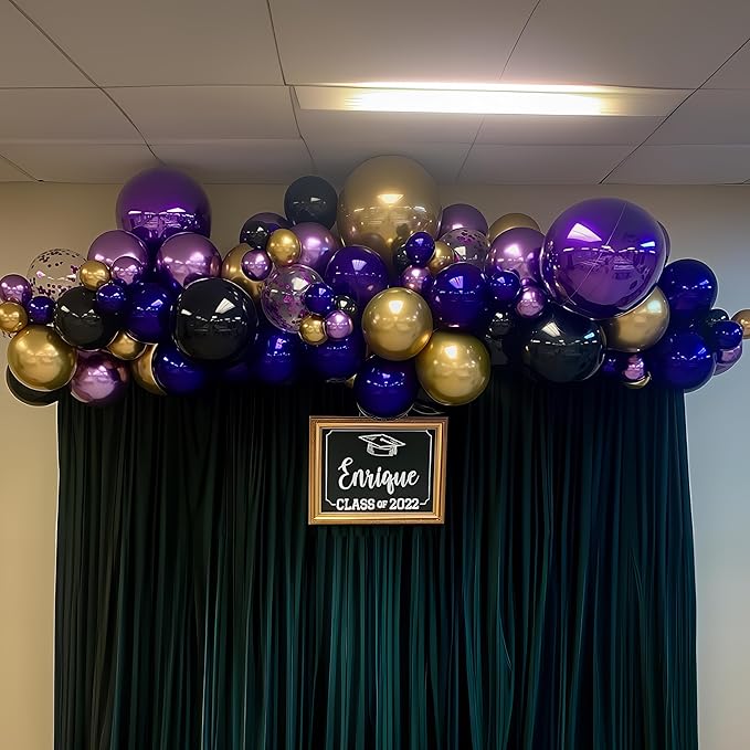 Purple Black and Gold Balloon Arch Kit Dark Purple and Gold Metallic Black Confetti Party Latex Balloons Garland for Women Wednesday Birthday Baby Shower Wedding Engagement Party Decorations
