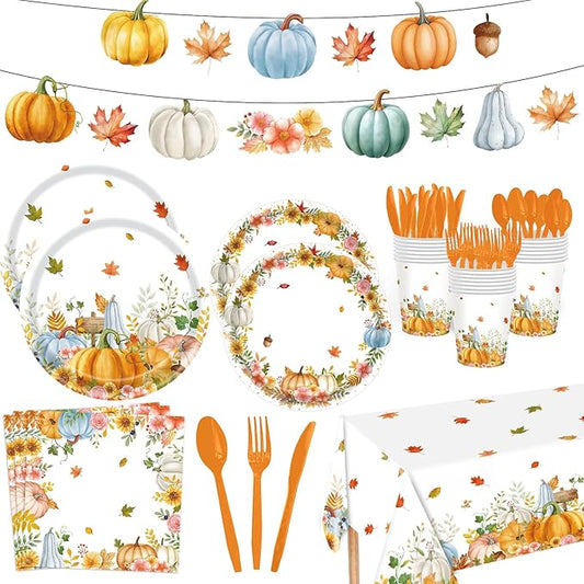 142 Pcs Thanksgiving Party Supplies, Plates and Napkins Set, Disposable Party Plates for Fall Harvest Autumn Fall Harvest Party Supply Thanksgiving Decor Serves 20