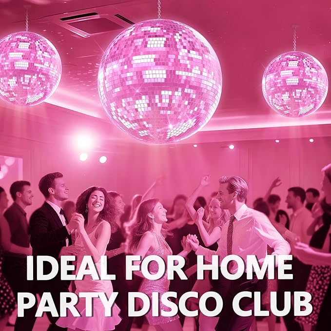 Disco Ball, 12/16/20 Inch Hanging Disco Ball, Mirror Ball for Party Decoration, Wedding, DJ Club, Stage, Birthday, Christmas, New Years Celebration (Pink, 12Inch)