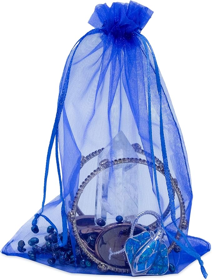 TheDisplayGuys 100-Pack 6x8 Royal Blue Sheer Organza Gift Bags with Drawstring, Goodie Bags for Jewelry, Candy Bags, Treat Bags, Wedding Favors Small Mesh Bags