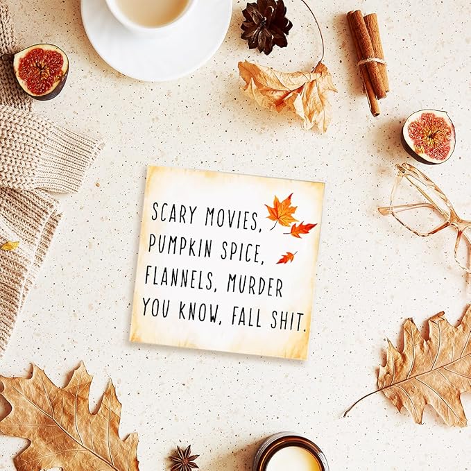 Funny Autumn Wood Box Sign Fall Wooden Block Desk Décor for Home Office Kitchen Cubicle Table Shelf Tabletop,Farmhouse Fall Sign Decor
