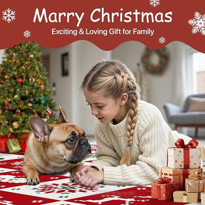 Christmas Area Rug 4x6 for Living Room, Washable Rug for Bedroom, Christmas Home Decor, Holiday Print Carpet, Low Pile Non Slip Mat with Rubber Backing, Red White Checkerboard