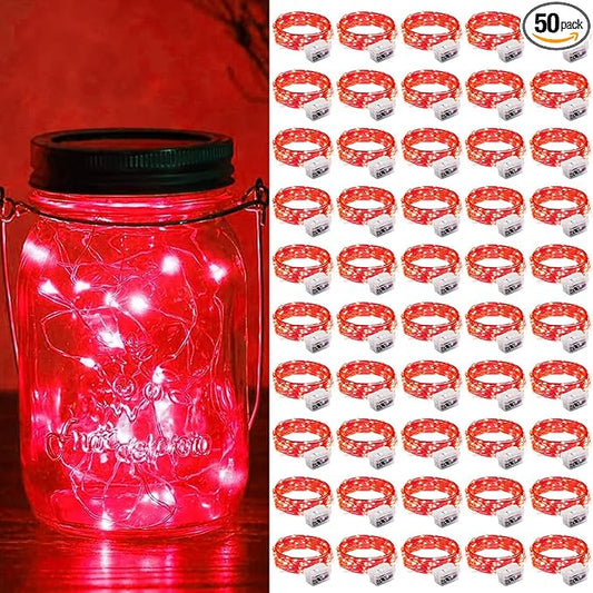 ZGWJ 50 Pack Fairy Lights Battery Operated, 7ft 20 Mini LED Fairy String Lights Silver Wire 3 Modes for DIY, Parties, Wedding, Bedroom, Halloween Christmas Decoration Red