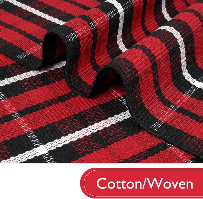 KIMODE Christmas Door Mats Outside 27.5"x43", Red and Black Buffalo Plaid Rug, Farmhouse Christmas Front Door Mat, Washable Reversible Outdoor Christmas Decor for Front Porch, Entryway, Kitchen