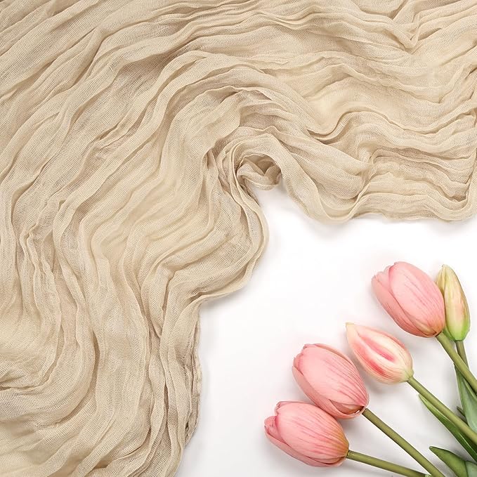 12 Pack Beige Cheesecloth Table Runner 10FT Boho Cheese Cloths Gauze Fabric Table Runners 120 Inch Rustic for Fall Thanksgiving Wedding Birthday Party Baby Shower Home Decorations