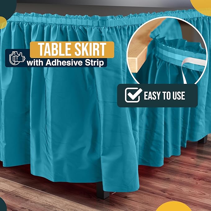 Exquisite Ruffle Table Skirt Turquoise 6 Pack 14 Ft Long for Rectangle 6ft Plus or Round Tables With Adhesive Strip for Gender Reveal Decor & Happy Birthday Parties