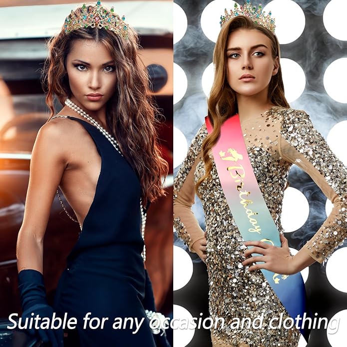 VELSCRUN Birthday Tiara Crowns for Women Girls Crystal Birthday Girl Headband Sash Elegant Princess Crown Happy Birth Party Decorations Women Sisters Birth Gift Hair Accessories