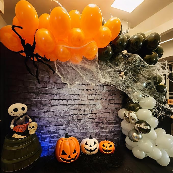 Black Orange and Silver Balloon Garland Arch Kit, Black Orange White Metallic Silver with Agate Balloon Arch Kit for Kids Halloween Theme Birthday Graduation Party Decorations Supplies
