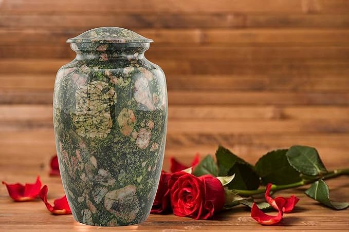 Large Cremation Urn | Handcrafted Marble Finish Adult Cremation Urn | Funeral and Memorial Cremation Urns for Human Ashes up to 200 lbs with Velvet Bag (Green Marinace)