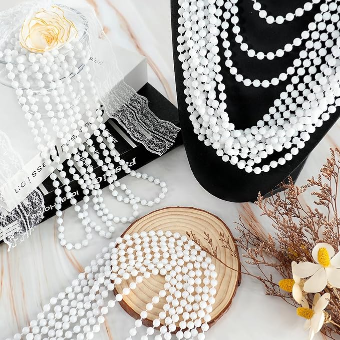 100 PCS White Bead Necklaces, 33" White Mardi Gras Beads, Christmas Beads Necklaces, 4th of July Beads Necklaces, Parade Throws Accessories for Christmas Independence Day New Year Party Favors