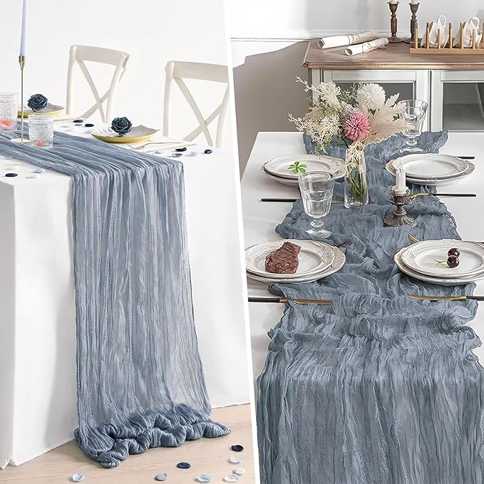 2 Pack 10 Ft Cheesecloth Table Runner Dusty Blue Gauze Long Table Runners Boho Gauze Cheese Cloth Table Runner Rustic Sheer Runner for Wedding Party Table Decor ( 35 x 120 Inch )