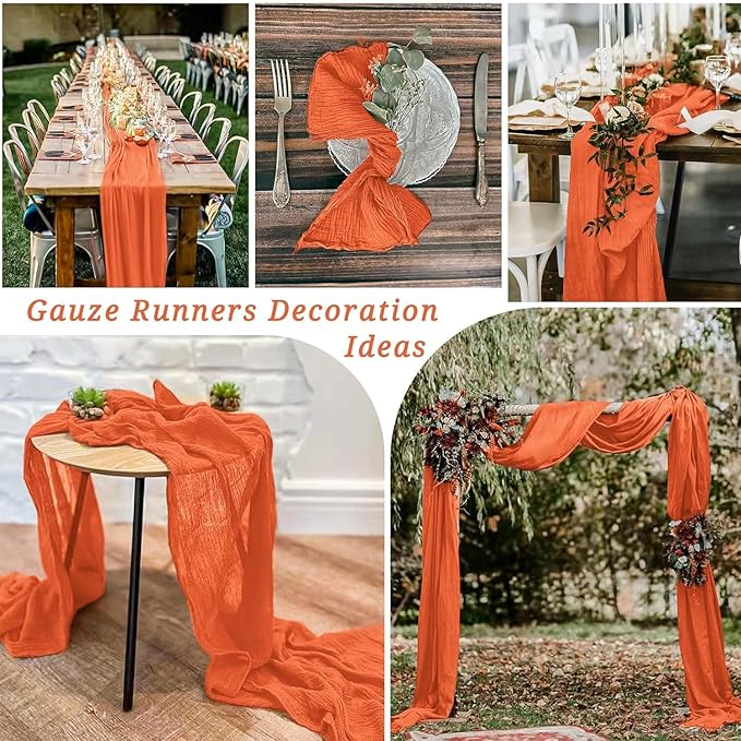 12 Pack Cheesecloth Table Runner, 35 x 120 Inch Boho Orange Cheese Cloth Table Runner 10 ft Gauze Table Runners for Wedding Fall Thanksgiving Christmas Decor