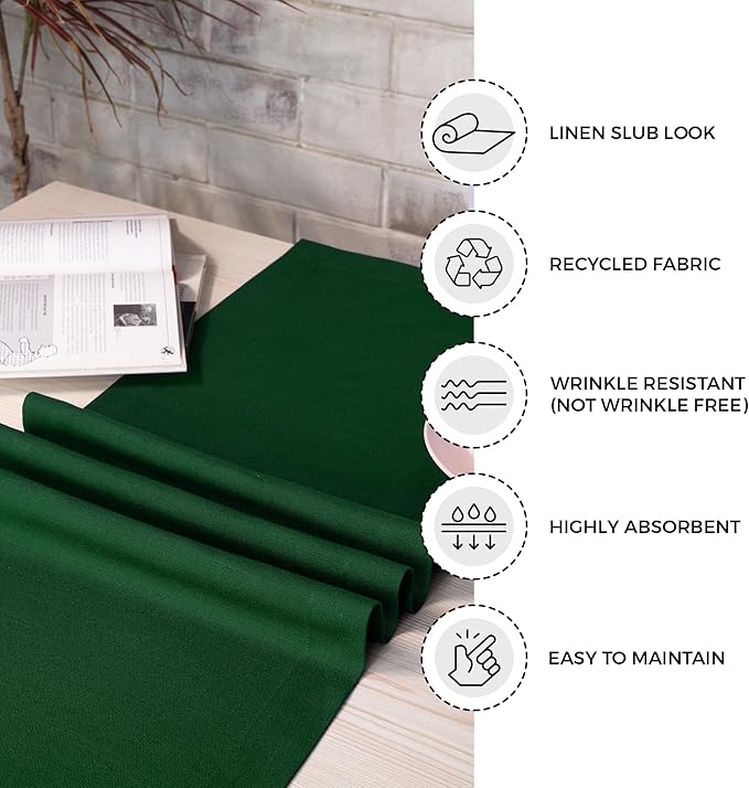 D'Moksha Homes Eden Green Table Runner 14 x 48 Inch - Faux Linen Coffee Table Runner - Wrinkle Resistant, Machine Washable Ideal for Dresser, Thanksgiving, Christmas, Holiday - 100% Recycled Fabric