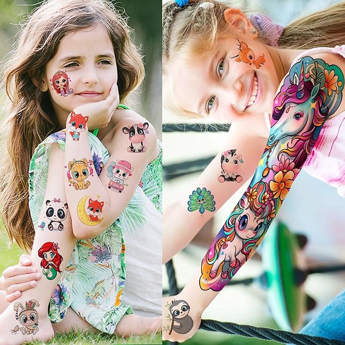 58 PCS Unicorn Mermaid Full Arm Temporary Tattoo For Kids Girls Boys, Dinosaur Car Space Monster Truck Animals Butterfly Body Face Fake Arm Sleeve Tattoos Stickers, Goodie Bags Stuffers Party Supplies