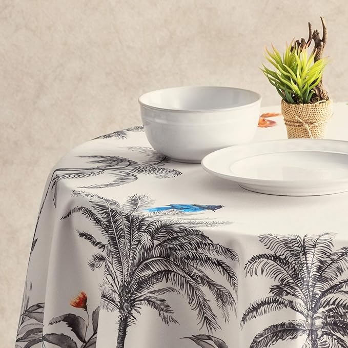 Maison d' Hermine Table Cloth Round Table 100% Cotton 63 Inches Fall Tablecloth Reusable Everyday Use for Thanksgiving Christmas Decorations Dining Farmhouse Party (Amazonia)