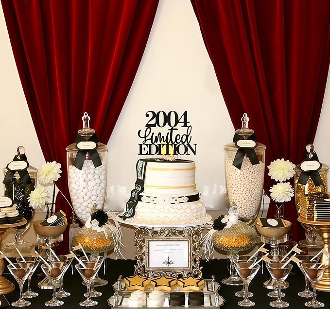 Limited EDITION 2004 Cake Topper - Black Glitter Happy 21st Birthday Party Cake Decoration Supplies, Cheer to 21 Years Cake Bunting Decor for 21st Birthday Party Photo Booth Props