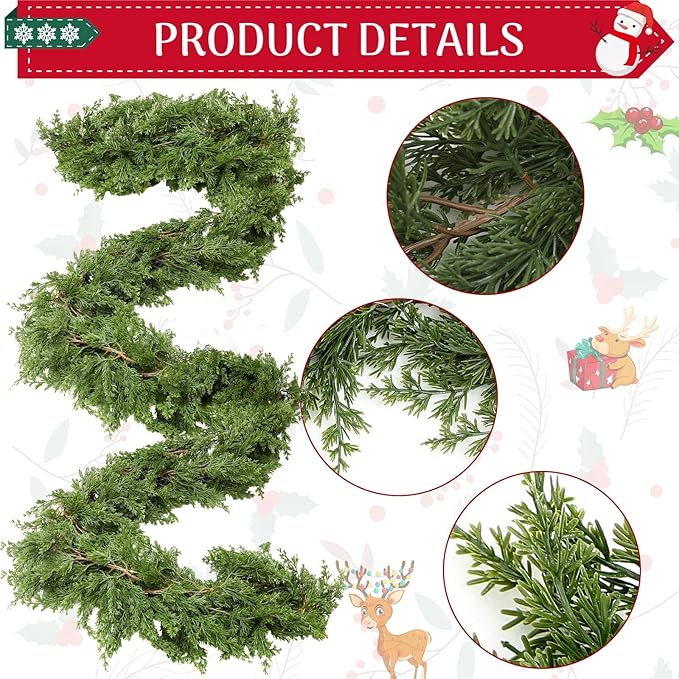 Yinder 15 ft Artificial Cedar Christmas Garland, Extra Long Faux Pine Cypress Vine Garland for Mantel Staircase Doorway Table Centerpiece Indoor Outdoor Holiday Party Decoration(180 Inch)